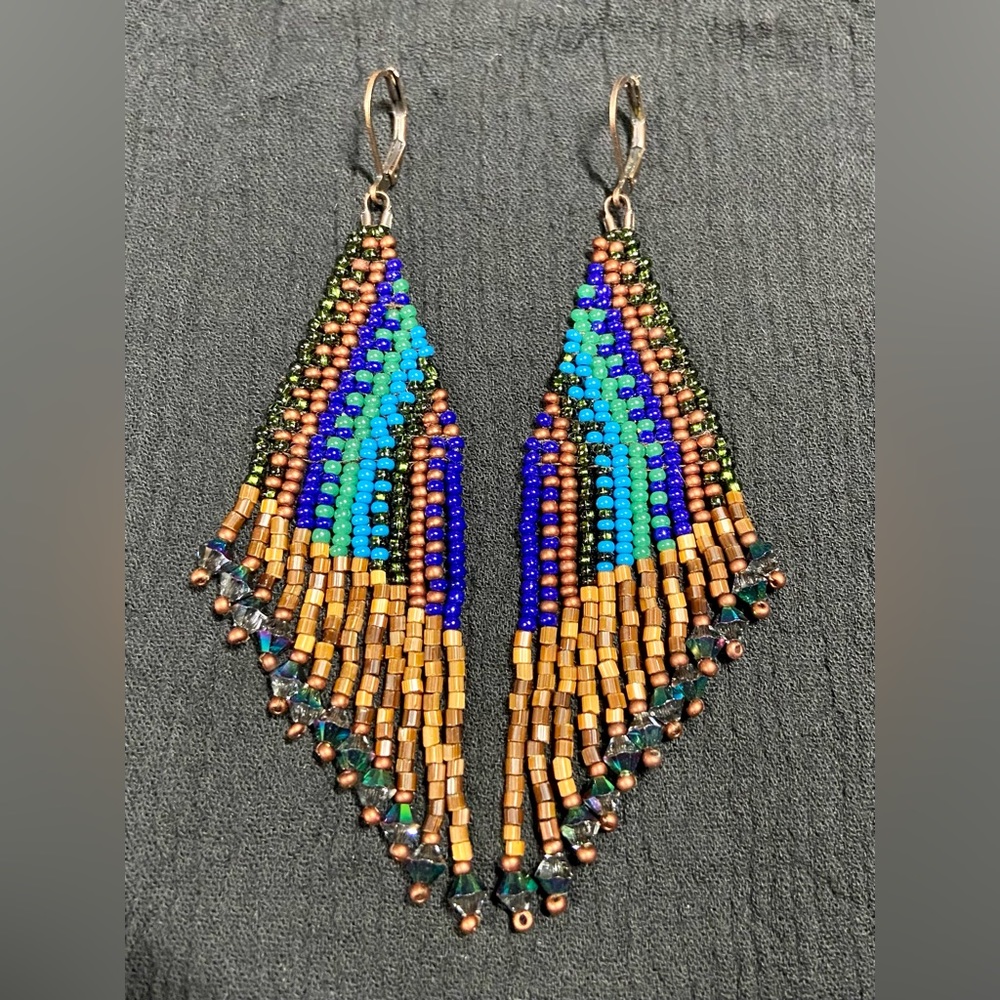 Coppery Stripes Beaded Earrings